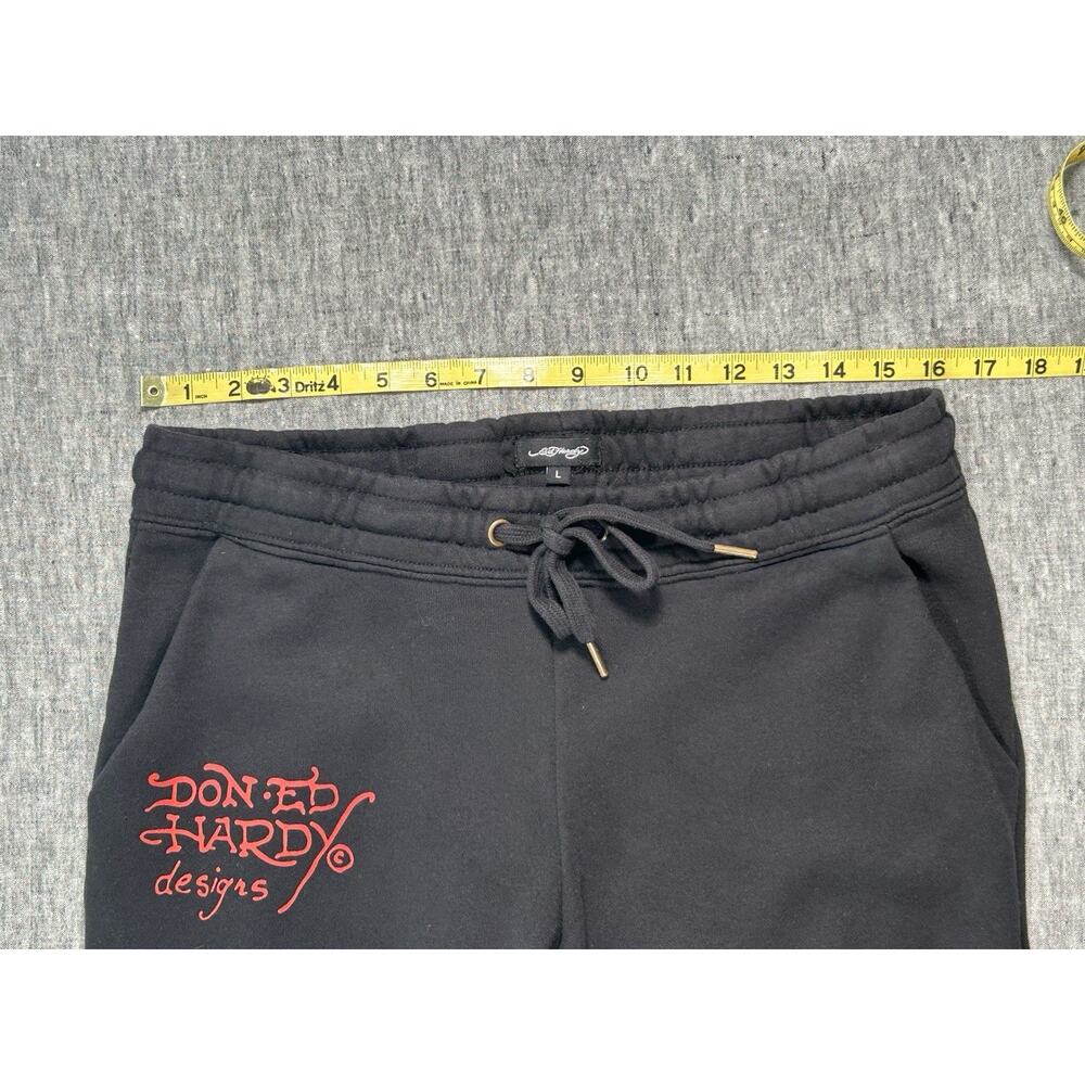 Ed Hardy Sweatpants Womens Large 32" Black Fleece Flare Y2K Tattoo Streetwear - Picture 7 of 15